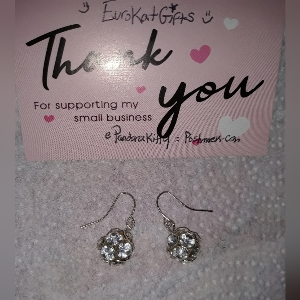 NEW Colorful CLEAR Crystal Disco Ball Dangle Earrings w Clear crystals NWT